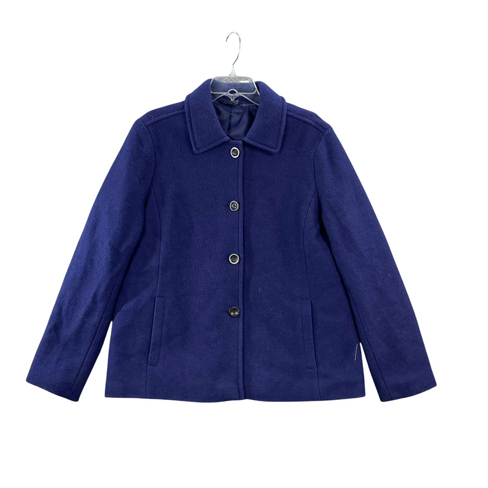 Lands End Wool Blend Pea Coat Womens 18 Purple Blue‎ Button Front Lined Jacket